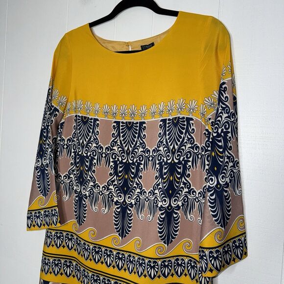 J. Crew Women’s Jules Shift Dress Scroll Print Yellow Size 4 - Picture 3 of 5